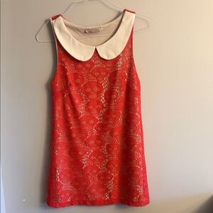 Audrey 3+1 Red Crochet Lace Peter Pan Collar Dress